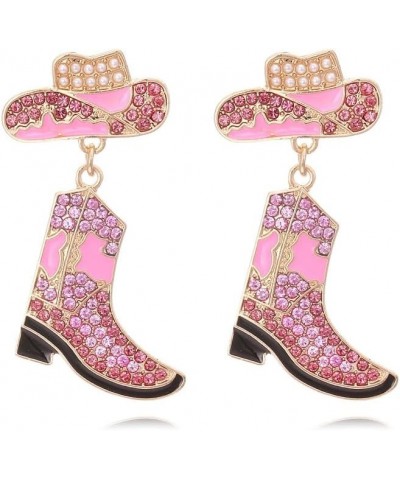 Rhinestone Western Cowboy Earrings Hypoallergenic Cute Alloy Drop Oil Set Diamond Western Cowboy Hat Boots Pendant Earrings J...