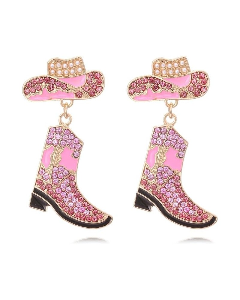 Rhinestone Western Cowboy Earrings Hypoallergenic Cute Alloy Drop Oil Set Diamond Western Cowboy Hat Boots Pendant Earrings J...