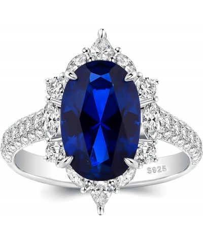 3.5ct Simulated Blue Sapphire Engagement Ring for Women,Sterling Silver Elongated Oval Cut Halo Promise Ring White Gold $27.5...