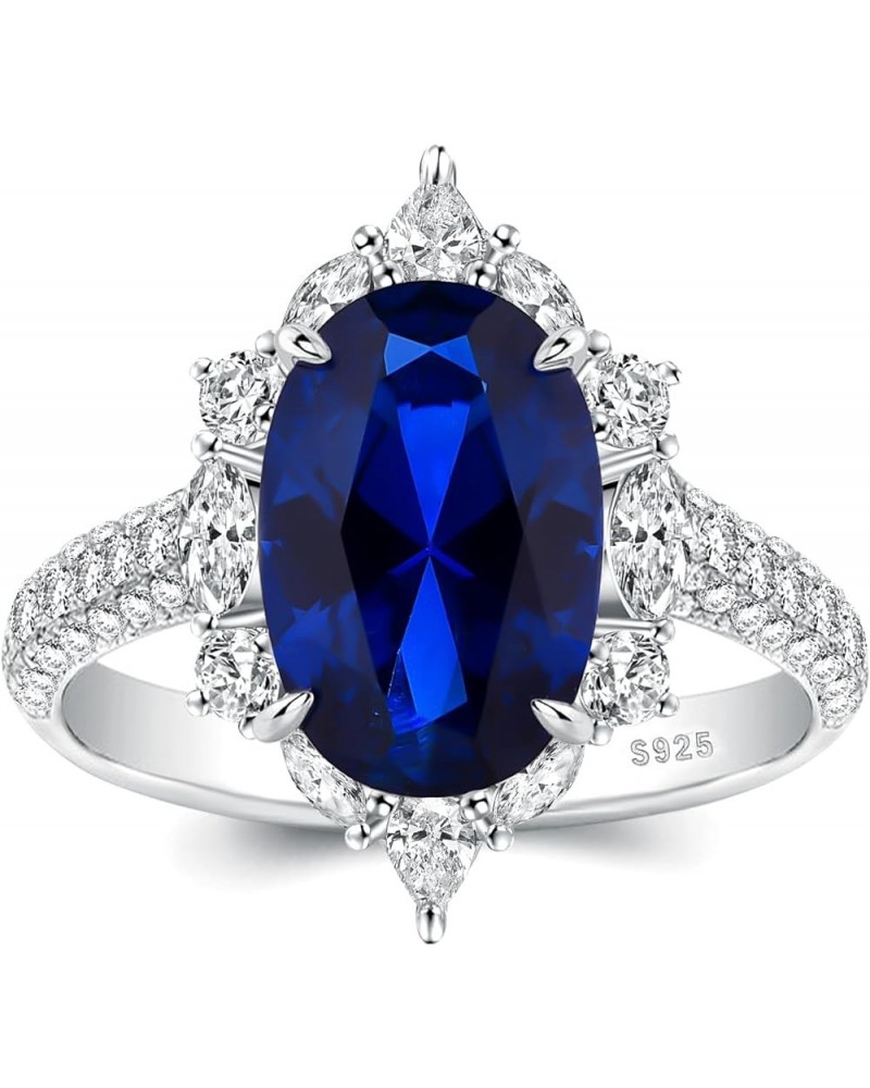 3.5ct Simulated Blue Sapphire Engagement Ring for Women,Sterling Silver Elongated Oval Cut Halo Promise Ring White Gold $27.5...