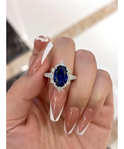 3.5ct Simulated Blue Sapphire Engagement Ring for Women,Sterling Silver Elongated Oval Cut Halo Promise Ring White Gold $27.5...