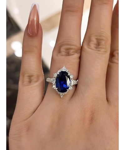 3.5ct Simulated Blue Sapphire Engagement Ring for Women,Sterling Silver Elongated Oval Cut Halo Promise Ring White Gold $27.5...