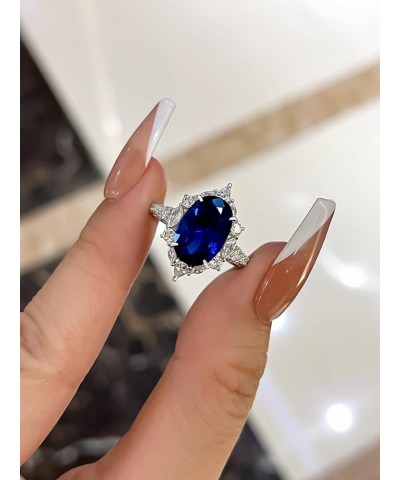 3.5ct Simulated Blue Sapphire Engagement Ring for Women,Sterling Silver Elongated Oval Cut Halo Promise Ring White Gold $27.5...