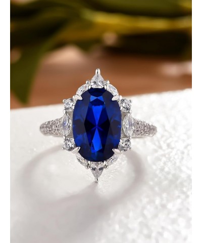 3.5ct Simulated Blue Sapphire Engagement Ring for Women,Sterling Silver Elongated Oval Cut Halo Promise Ring White Gold $27.5...