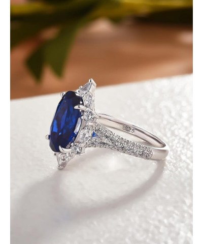 3.5ct Simulated Blue Sapphire Engagement Ring for Women,Sterling Silver Elongated Oval Cut Halo Promise Ring White Gold $27.5...