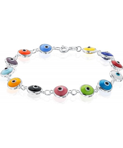 925 Sterling Silver 6MM Multicolored Evil Eye Bracelet for Women - 7.5 inches Multicolor $13.99 Bracelets