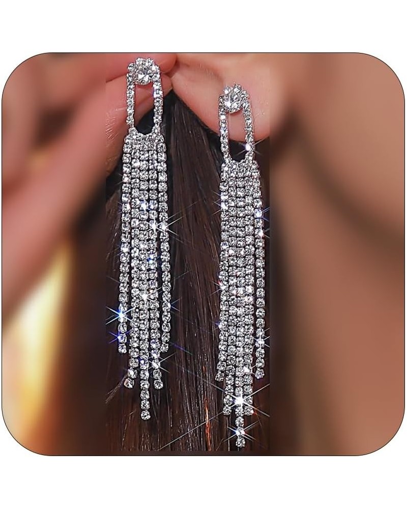 Rhinestone Earrings Prom Earrings for Women Long Tassel Earrings Wedding Earrings for Brides Rhinestone Statement Earrings Pu...