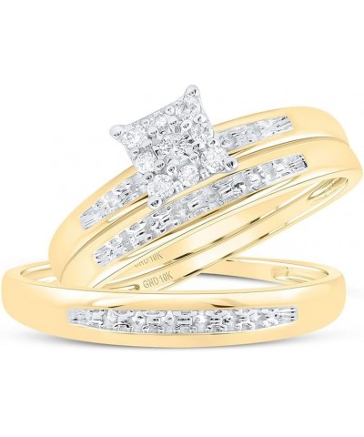 10K Yellow Gold 1/10Ctw Diamond Fashion His and Hers Engagement Wedding Bridal Band and Ring Trio Set Womens Size 6 Mens Size...