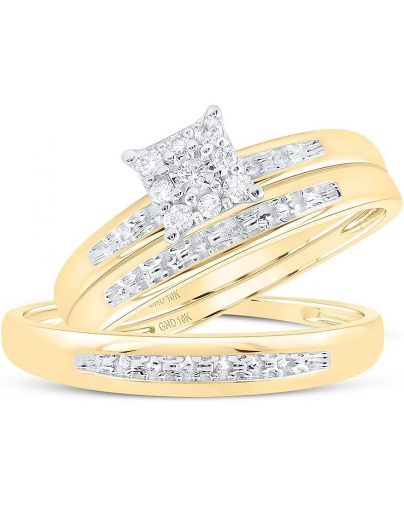 10K Yellow Gold 1/10Ctw Diamond Fashion His and Hers Engagement Wedding Bridal Band and Ring Trio Set Womens Size 6 Mens Size...