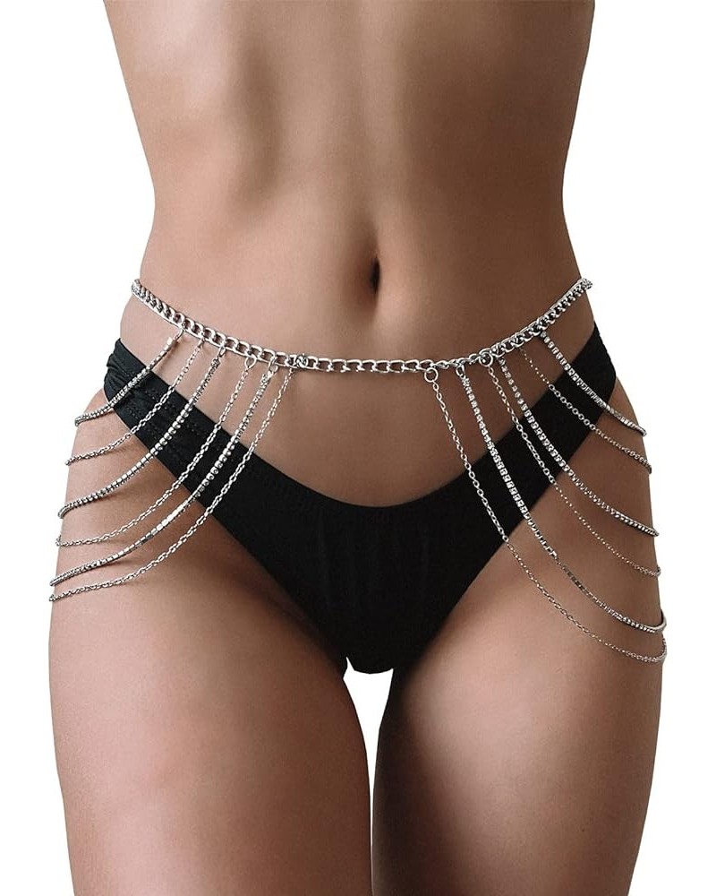 Body Chains Belts For Women Girls Sexy Waist Chain Rhinestone Body Jewelry Rave Outfits Festival Accessories Silver02 $8.63 B...