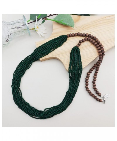 Long Multiple Row Handmade Beaded Statement Necklace with Gift Box (NK-10407) Posy Green $12.41 Jewelry Sets