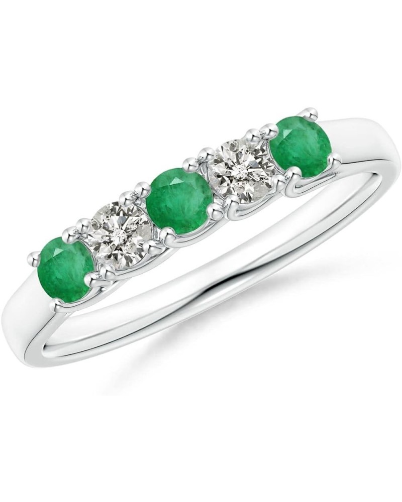 Half Eternity 5 Stone Emerald and Diamond Wedding Band White Gold $241.28 Bracelets