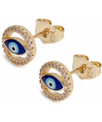 Lucky Eye Heart Turkish Evil Eye Stud Earrings Copper Round Zircon Drip Oil Small Earrings for Women Girls Men Jewelry 6 $10....