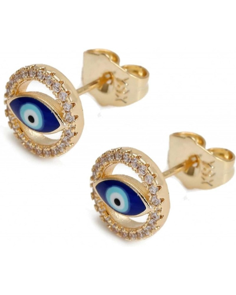 Lucky Eye Heart Turkish Evil Eye Stud Earrings Copper Round Zircon Drip Oil Small Earrings for Women Girls Men Jewelry 6 $10....