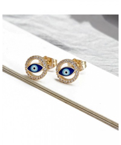 Lucky Eye Heart Turkish Evil Eye Stud Earrings Copper Round Zircon Drip Oil Small Earrings for Women Girls Men Jewelry 6 $10....