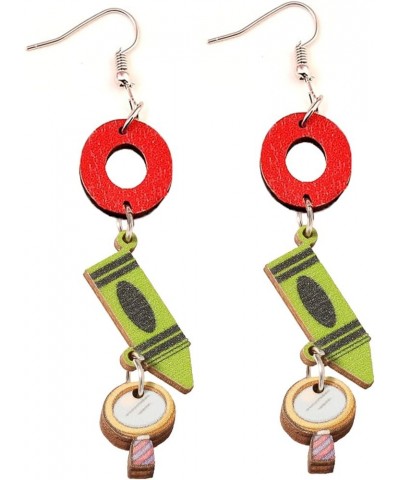 Cute Crayon Earrings Pencil Drop Dangle Earrings Funny Wooden Teacher's Errings for Women Girls Teacher Student Graduation Ba...