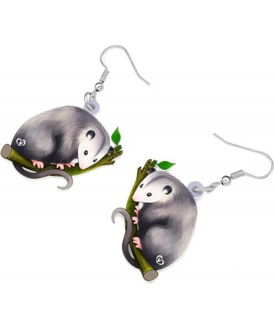 Acrylic Adorable Possum Earrings Dangle Charms Opossum Jewelry for Women Girls Possum Gifts Fog $6.75 Earrings