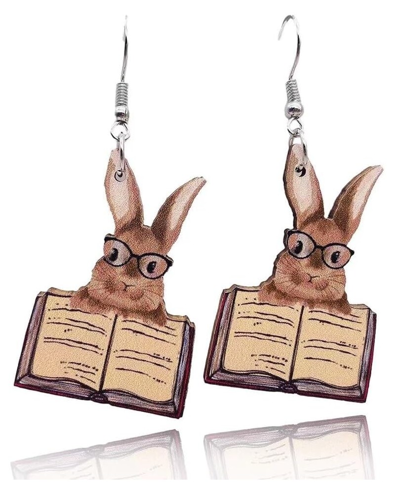 Cute Bunny Earrings Easter Earrings Wooden Animal Earrings Flower Earrings Book Earrings Fun Easter Jewelry One Size Book Bun...