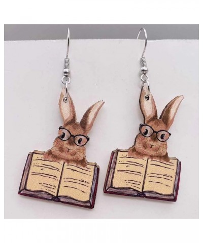 Cute Bunny Earrings Easter Earrings Wooden Animal Earrings Flower Earrings Book Earrings Fun Easter Jewelry One Size Book Bun...