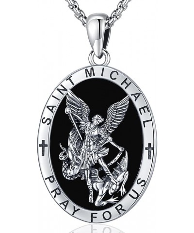 925 Sterling Silver St Michael/St Christopher/St Benedict/Jesus Crucifix/St Uriel/Archangel Raphael Medal Necklace for Men Wo...