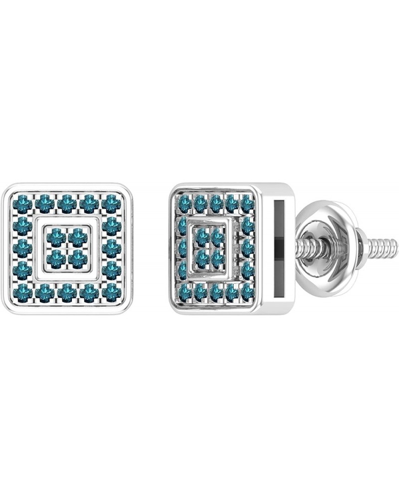 Ladies Square Shape Stud Earrings, Available in Various Round Diamonds & Metal in 10K/14K/18K Gold & 925 Sterling Silver Blue...