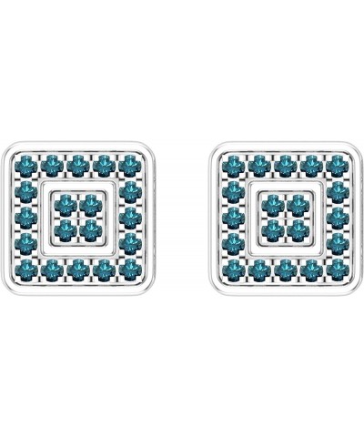 Ladies Square Shape Stud Earrings, Available in Various Round Diamonds & Metal in 10K/14K/18K Gold & 925 Sterling Silver Blue...