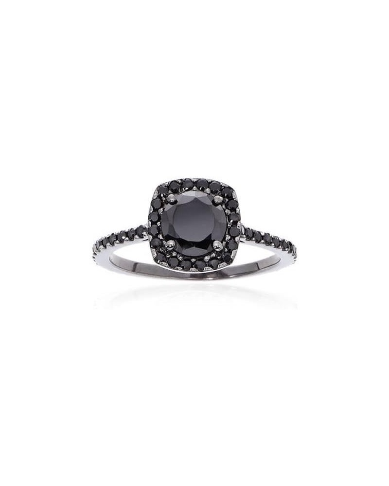 1 1/2ct Black Diamond Cushion Halo Engagement Ring 14K Black Gold $161.60 Rings