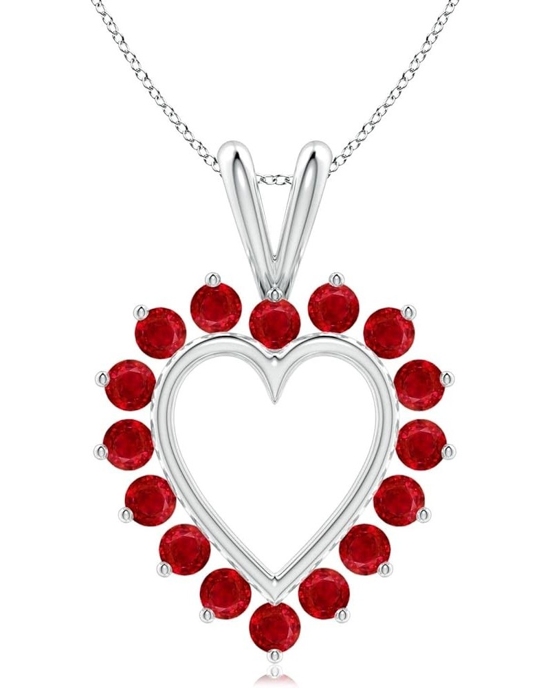 Natural Ruby Heart Pendant Necklace with Diamond in 14K Solid Gold/Platinum for Women, Girls with 18" Chain | July Birthstone...