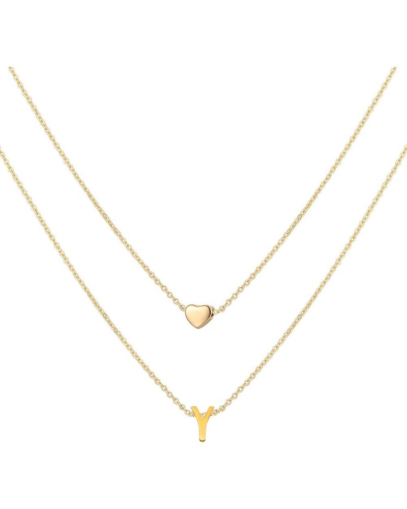 18K Gold Plated Stainless Steel Layered Heart Initial Necklace Personalized Tiny Letter Choker Necklace Monogram Name Necklac...