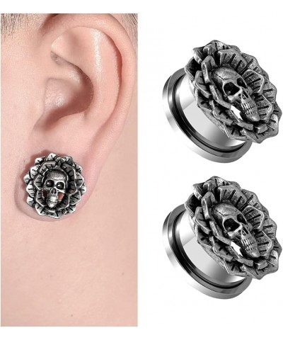 Skull Flower Ear Gauges Piercing Tunnels Flesh Plugs Screw Back Silver Stretchers Expander 2g to 1 inch. S8396 9/16"(14mm) $9...