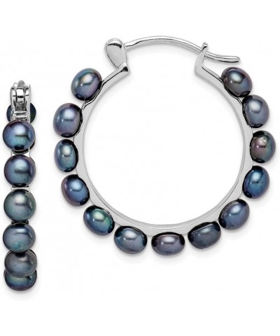 Solid 925 Sterling Silver 4-5mm Black Freshwater Cultured Pearl Hoop Earrings $36.58 Earrings