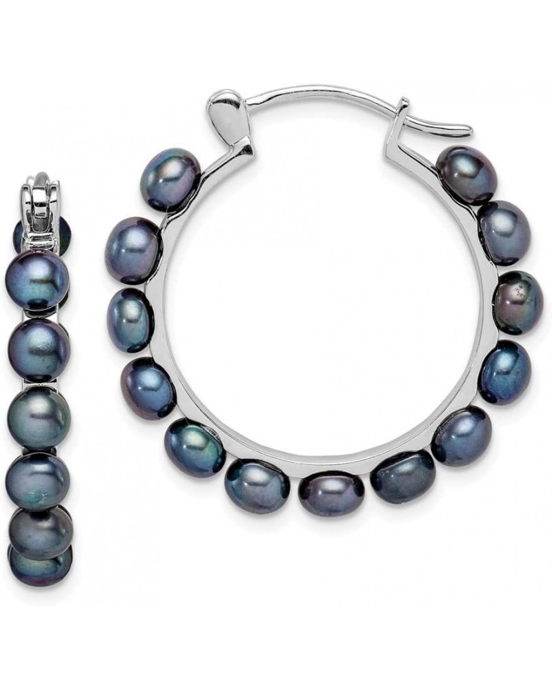 Solid 925 Sterling Silver 4-5mm Black Freshwater Cultured Pearl Hoop Earrings $36.58 Earrings