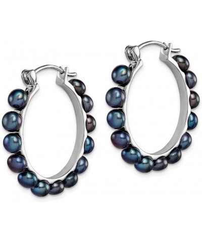 Solid 925 Sterling Silver 4-5mm Black Freshwater Cultured Pearl Hoop Earrings $36.58 Earrings