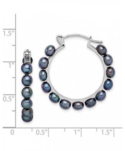 Solid 925 Sterling Silver 4-5mm Black Freshwater Cultured Pearl Hoop Earrings $36.58 Earrings