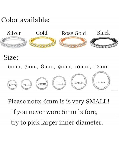 316L Surgical Steel Nose Rings CZ Hinged Segment Nose Hoop Cubic Zirconia Cartilage Earrings Conch Daith Helix Tragus Body Pi...