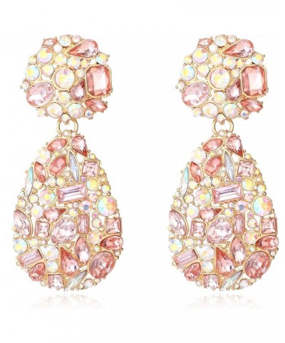 Crystals Teardrop Dangle Statement Earrings, Rhinestone Chandelier Fashion Earrings for Women Pink $9.45 Earrings