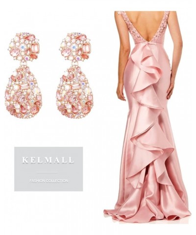 Crystals Teardrop Dangle Statement Earrings, Rhinestone Chandelier Fashion Earrings for Women Pink $9.45 Earrings