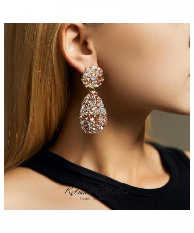 Crystals Teardrop Dangle Statement Earrings, Rhinestone Chandelier Fashion Earrings for Women Pink $9.45 Earrings