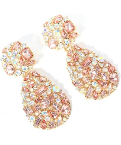 Crystals Teardrop Dangle Statement Earrings, Rhinestone Chandelier Fashion Earrings for Women Pink $9.45 Earrings