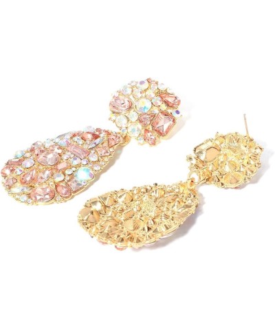 Crystals Teardrop Dangle Statement Earrings, Rhinestone Chandelier Fashion Earrings for Women Pink $9.45 Earrings