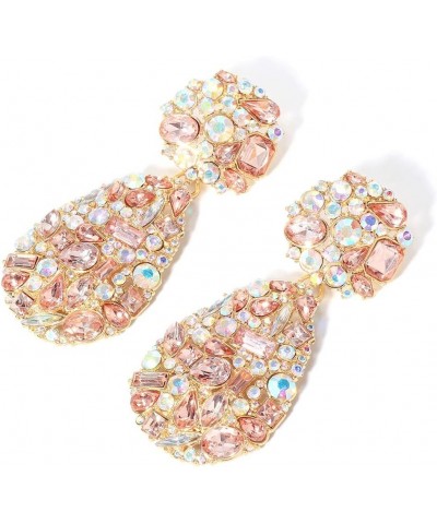 Crystals Teardrop Dangle Statement Earrings, Rhinestone Chandelier Fashion Earrings for Women Pink $9.45 Earrings