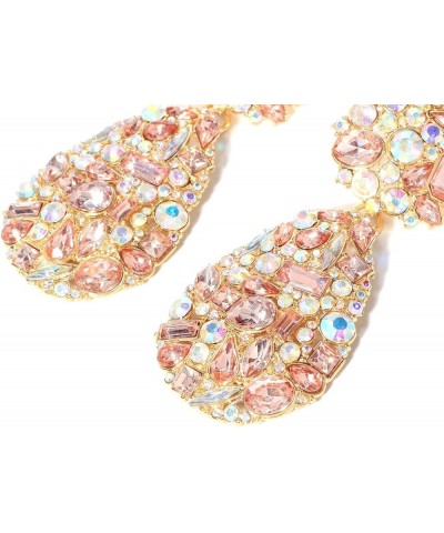 Crystals Teardrop Dangle Statement Earrings, Rhinestone Chandelier Fashion Earrings for Women Pink $9.45 Earrings