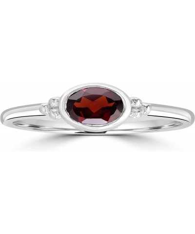 East-West 14k Gold over Sterling Silver Genuine Gemstone Stackable Solitaire Bezel Ring, Sizes 6-8 8 Sterling Silver Garnet $...