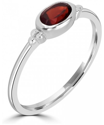 East-West 14k Gold over Sterling Silver Genuine Gemstone Stackable Solitaire Bezel Ring, Sizes 6-8 8 Sterling Silver Garnet $...