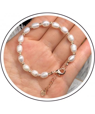 Pearl Bracelets for Women Adjustable Cultured Freshwater Pearl Bracelet Y2k Jewelry Gifts for Mom Women Girl Dainty Chain Sim...