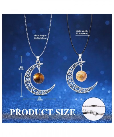 7 pcs Filigree Crescent Moon Crystal necklace set，7 Chakras Natural Crystals Healing Stones Pendant with 2 necklace strings F...