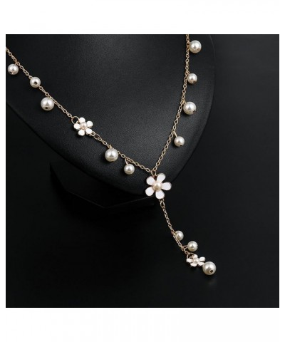 Designer Long Pearl Necklaces Women Pearl Five Petal Flower Sweater Chain for Party，Vintage Costume Jewelry white $11.20 Neck...