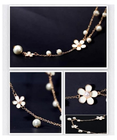 Designer Long Pearl Necklaces Women Pearl Five Petal Flower Sweater Chain for Party，Vintage Costume Jewelry white $11.20 Neck...