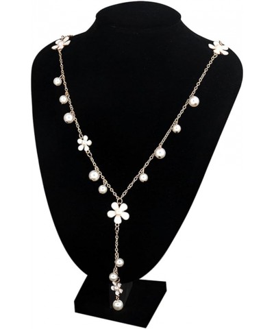 Designer Long Pearl Necklaces Women Pearl Five Petal Flower Sweater Chain for Party，Vintage Costume Jewelry white $11.20 Neck...