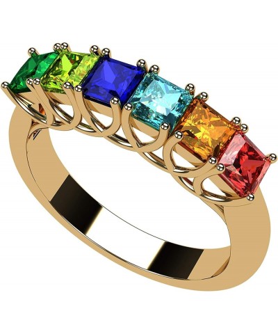 Princess Cut Lucita Mothers Rings w/ 1 to 7 Simulated Birthstones in Sterling Silver or 10K Gold Yellow Gold $37.38 Rings